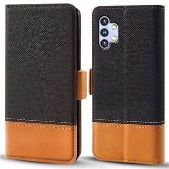 För Samsung Galaxy A32 5G / M32 5G PU Läder Färg Splicing Telefonfodral Dubbelt magnetiskt låsskydd med Stand