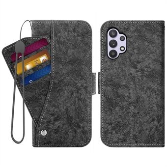 För Samsung Galaxy A32 5G Flip telefonfodral, PU-läder Vattenfärgad målning Textur Roterande kortplatser Hållare Stand Plånboksfodral med rem