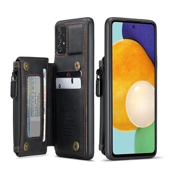 CASEME C20 Series Dragkedja Pocket Card Slots PU-läderbelagd TPU-bakskal för Samsung Galaxy A52 4G/5G / A52s 5G
