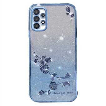 För Samsung Galaxy A52 4G / A52s 5G / A52 5G Rhinestone Decor Gradient Glitter Powder TPU Cover Blommönster Telefonfodral