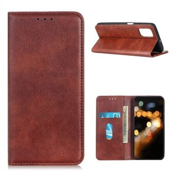 För Samsung Galaxy A02s (EU Version) Auto-absorberad Litchi Texture Split Leather Wallet Stand Cover