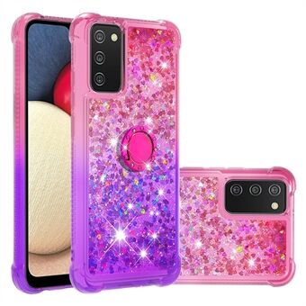 Shockproof Gradient Quicksand with Ring Kickstand TPU Shell for Samsung Galaxy A02s (EU Version) / Galaxy A02s (US Version)