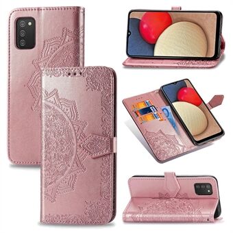 Präglad Mandala Flower PU läderfodral Stand plånbok för Samsung Galaxy A02s (EU Version)