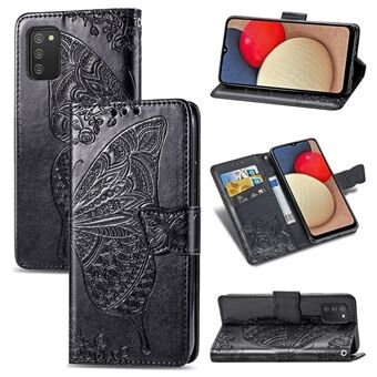 Wallet Design Imprint Big Butterfly Leather Stand Phone Shell för Samsung Galaxy A02s (EU-version)