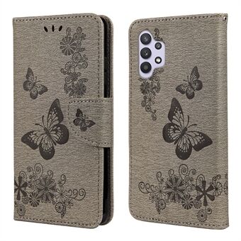 Butterflies Flower Pattern Design Imprinting Läder Wallet Stand Fodral för Samsung Galaxy A32 4G (EU-version)