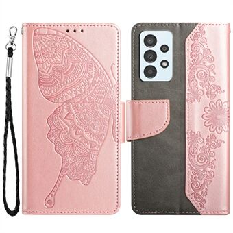 Stötsäkert plånboksfodral för Samsung Galaxy A32 4G (EU-version) Scratch Folio Flip Cover Butterfly Flower-präglat telefonskydd med Stand