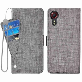 Anti-dropp telefonplånboksfodral för Samsung Galaxy Xcover 5, PU-läder flip-fodral korthållare Jean Cloth Texture Telefonskal med roterande kortplatser