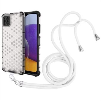 Hängsnöre i textil, hård PC+TPU Honeycomb Design Stötdämpat telefonfodral för Samsung Galaxy A22 5G (EU-version)