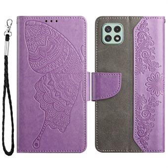 För Samsung Galaxy A22 5G (EU-version) Butterfly Flower Plånbok Telefonfodral Scratch Folio Flip Skyddsfodral med Stand