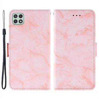 För Samsung Galaxy A22 5G (EU-version) mobiltelefonfodral, marmormönster dubbelt magnetlås PU- Stand Flip plånboksfodral - rosa