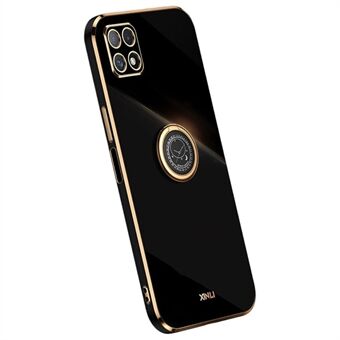 XINLI för Samsung Galaxy A22 5G (EU-version) Anti-kollision Precise Lens Cutout Telefonfodral med Ring Kickstand Galvanisering Golden Edge Mjukt TPU-fodral