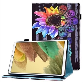 För Samsung Galaxy Tab A7 Lite 8,7-tums T220 / T225 Mönstertryck Stitch Line Tablettställ Stand Elastiskt bandförslutning PU-läderfodral med kortplatser