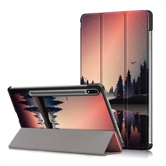 Tri-fold Stand Design Mönster Utskrift PU Läder Tablett Fodral Skalskydd för Samsung Galaxy Tab S7 FE T736/Tab S7 Plus/Tab S8+
