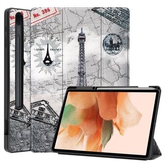Stand Design Mönstertryck Tri-fold TPU Läder Tablettfodral med pennfack för Samsung Galaxy Tab S7 FE SM-T730/SM-T736