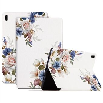 För Samsung Galaxy Tab S7 FE / S7 Plus SM-T970 / S8 Plus All-around skydd Blommönster tryckt tabletfodral Anti-fall läder + TPU-fodral med Stand