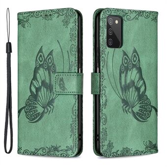 Imprint Butterfly Flower Läderplånbok Mobiltelefonskal för Samsung Galaxy A03s (166,5 x 75,98 x 9,14 mm)