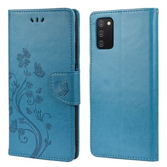 Butterfly Flower Imprint PU- Stand för Samsung Galaxy A03s (166,5 x 75,98 x 9,14 mm)