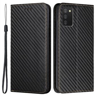 PU Leather Phone Case Lightweight Anti-scratch Carbon Fiber Texture Stand Wallet Design Auto-absorbed Phone Shell for Samsung Galaxy A03s (166.5 x 75.98 x 9.14mm)