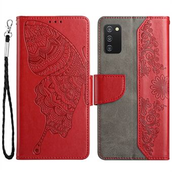 Stötsäkert telefonfodral för Samsung Galaxy A03s (166,5 x 75,98 x 9,14 mm) Repskyddande PU-läderfodral med fjärils- och blommönster, telefonskyddare med plånboksställ.