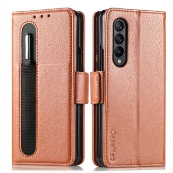 CASENEO Hård PC och PU Läder Telefon Flip Cover Pen Slot Magnetisk telefonfodral Stand plånbok för Samsung Galaxy Z Fold3 5G
