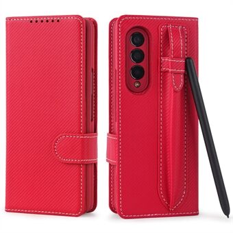 Twill Texture Löstagbart Stand i äkta läder Plånbok Skyddande telefonfodral med pennfack för Samsung Galaxy Z Fold3 5G