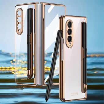 GKK galvanisering av härdat glas + hårt PC genomskinligt telefonfodral med pennfack för Samsung Galaxy Z Fold3 5G