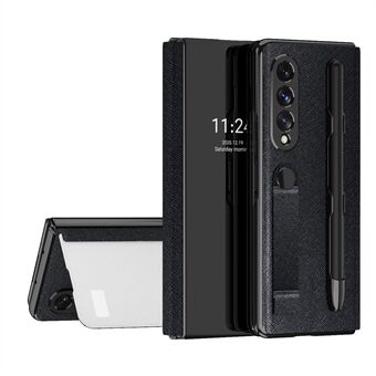 Spegelyta PU-läder + PC-fodral Handband Automatiskt magnetiskt Stand Design Telefonskydd med pennfack för Samsung Galaxy Z Fold3 5G