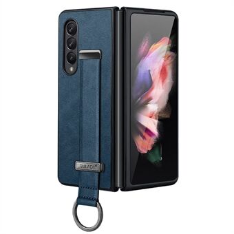 SULADA Fashion Series för Samsung Galaxy Z Fold3 5G/Galaxy W22 5G Kickstand telefonfodral Crazy Horse Texture Läderbelagd PC-baksida med handrem