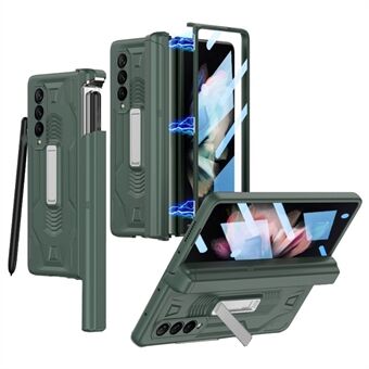 GKK Hard PC Kickstand Telefonfodral för Samsung Galaxy Z Fold3 5G, Slide Pen Slot Magnetisk Absorptionsskydd med härdat glasfilm