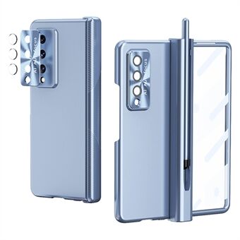 För Samsung Galaxy Z Fold3 5G Gångjärn + Stylus Pen Design Elektroplering hård PC-linsskydd Telefonfodral med skärmskydd i härdat glas