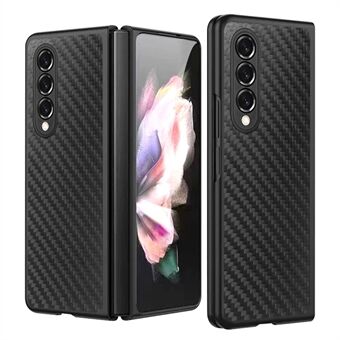 För Samsung Galaxy Z Fold3 5G Carbon Fiber Texture Folding Telefonfodral Hårt PC-skal med skärmskydd i härdat glas
