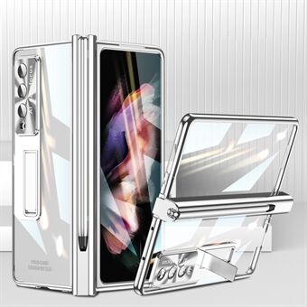 För Samsung Galaxy Z Fold3 5G Magnetic Pen Slot PC-fodral Kickstand Telefonskydd med härdat glasfilm / Stylus Penna