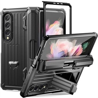 För Samsung Galaxy Z Fold3 5G PC+TPU Telefonfodral Pennhållare Gångjärn Telefon Kickstandsskydd med PET-skärmskydd