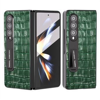 ABEEL för Samsung Galaxy Z Fold3 5G Crocodile Texture Bakfodral Kohud Läder+PC Kickstand Telefonskydd med härdat glasfilm