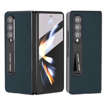 ABEEL För Samsung Galaxy Z Fold3 5G Kickstand Skyddsfodral Litchi Texture Kohud Läder+PC Armor Telefonfodral med härdat glasfilm