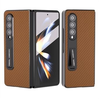ABEEL för Samsung Galaxy Z Fold3 5G PU-läder+PC-stödfodral Carbon Fiber Texture Telefonfodral med härdat glasfilm