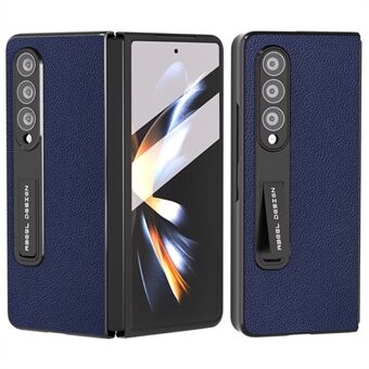 ABEEL för Samsung Galaxy Z Fold3 5G kohudsläder+PC-telefonfodral Kickstand Skyddsskal med härdat glasfilm