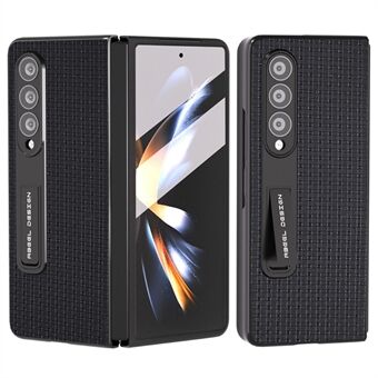 ABEEL för Samsung Galaxy Z Fold3 5G telefonfodral med härdat glasfilm Kohudsläder hårt PC-stödfodral