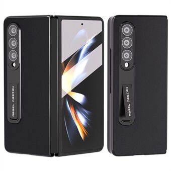 ABEEL För Samsung Galaxy Z Fold3 5G Kohudsläderbelagd PC-telefonfodral Vikbart stödfodral med härdat glasfilm