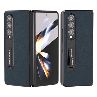 ABEEL för Samsung Galaxy Z Fold3 5G äkta koläder+PC Anti-Drop-fodral Kickstand Vikbart telefonskal med skärmfilm