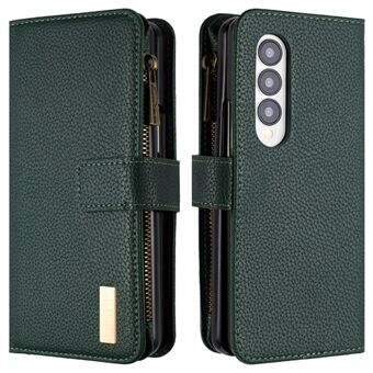 BINFEN COLOR Zipper Plånbok Telefonfodral för Samsung Galaxy Z Fold3 5G Litchi Texture PU Läder Flip Cover
