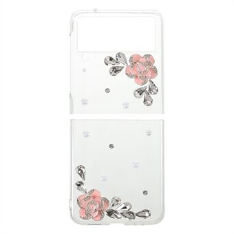 Butterflies Flower Sticking Diamond Decor Anti-Fall Hard PC-skyddande telefonfodral för Samsung Galaxy Z Flip3 5G