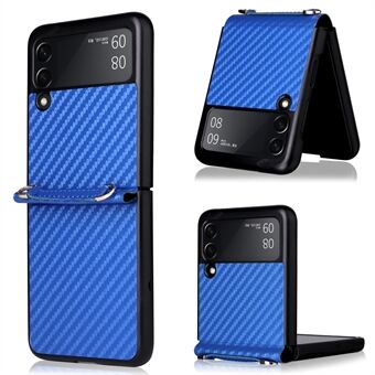 Carbon Fiber Texture Design i ett stycke PU-läderbelagd PC-telefonfodral med rem för Samsung Galaxy Z Flip3 5G
