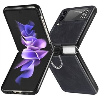 För Samsung Galaxy Z Flip3 5G PU-läderbelagd hårt PC-vikbart telefonfodral med Ring