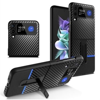 För Samsung Galaxy Z Flip3 5G Contrast Color Carbon Fiber Texture Kickstand PC+lädertelefonfodral