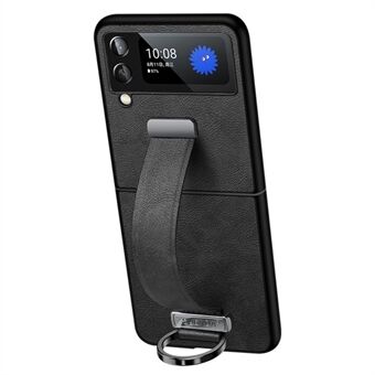 SULADA Fashion Series för Samsung Galaxy Z Flip3 5G Stativ Crazy Horse Texture Elektroplering Läderbelagd PC-telefonfodral med armband