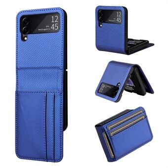 För Samsung Galaxy Z Flip3 5G PU Läder Telefonfodral Kolfiber Texture Korthållare Anti-drop Folding Cover Protector