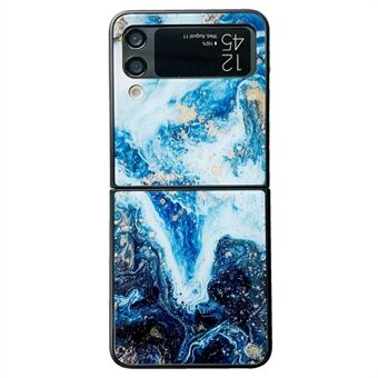 För Samsung Galaxy Z Flip3 5G telefonfodral med marmormönster Glas+PC Skyddstelefonfodral