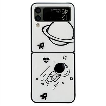 För Samsung Galaxy Z Flip3 5G Astronaut Mönster Glas+PC telefonfodral Vikbart telefonskal