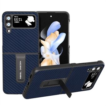 ABEEL för Samsung Galaxy Z Flip3 5G Carbon Fiber Texture Kickstand-fodral PU-läderbelagd PC-telefonskal